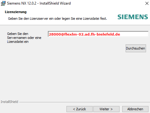 Siemens NX Lizenzserver eintragen