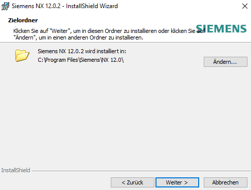 Siemens NX, Angabe des Installationsverzeichnisses