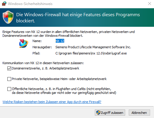 Siemens NX Firewallzugriff erlauben