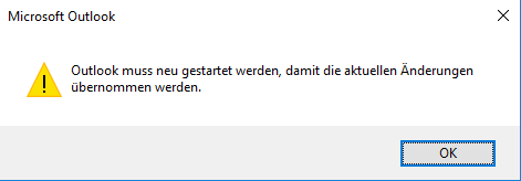 Dialog für Neustart von Outlook