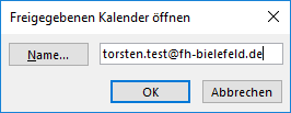 Eingabe der E-Mail Adresse der Person deren Kalender Sie abbonieren wollen