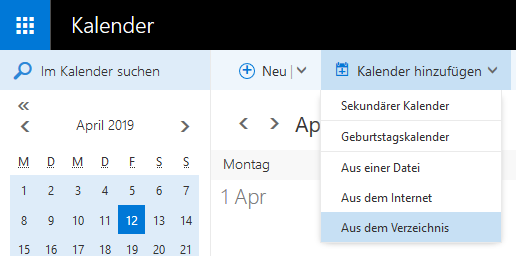 Kalender aus dem Verzeichnis hinzufügen