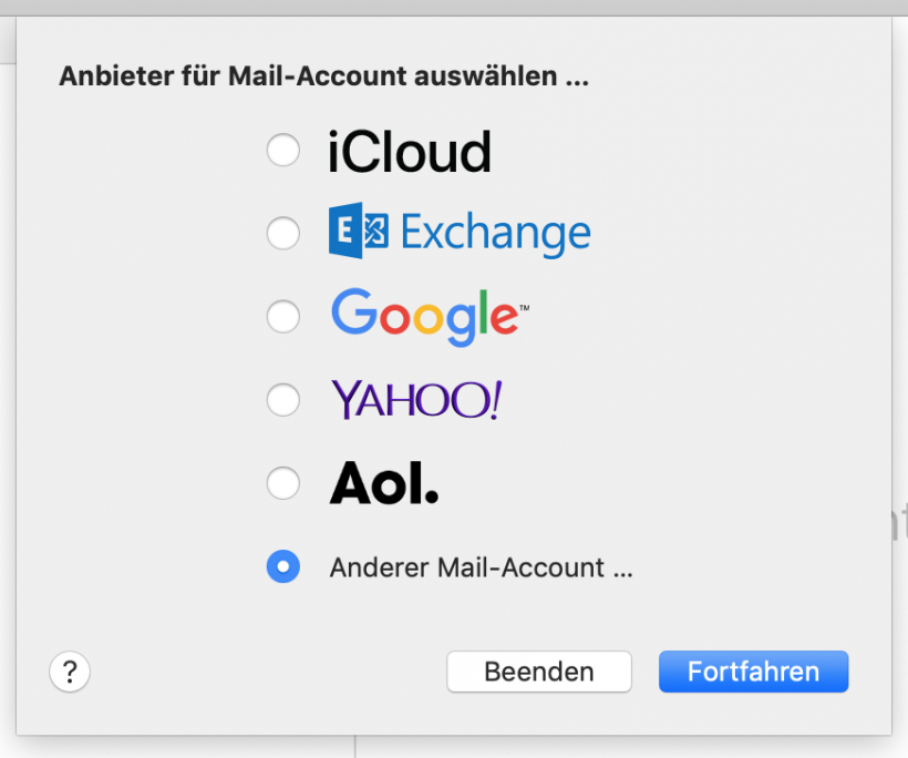 Mail-Account auswählen