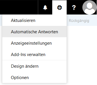 Menü in Webmail: Automatische Antworten