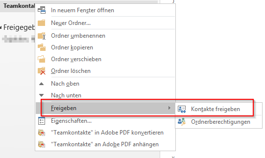 Freigabe des Kontaktordners