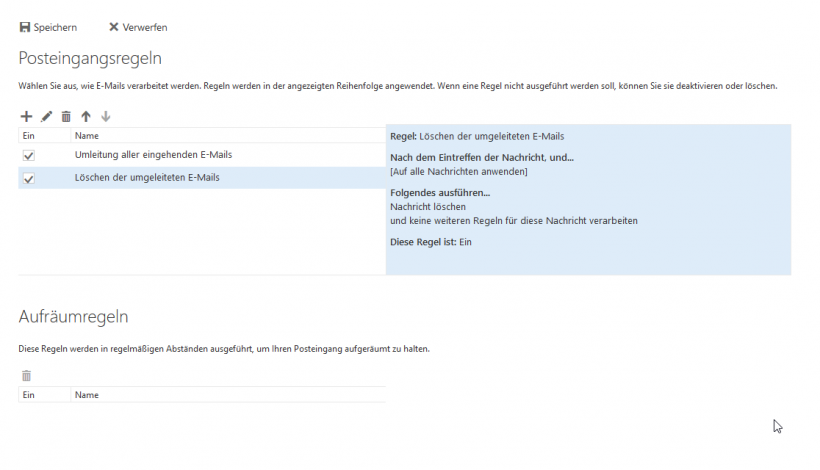 weiterleitung einrichten-Übersicht Posteingangsregeln