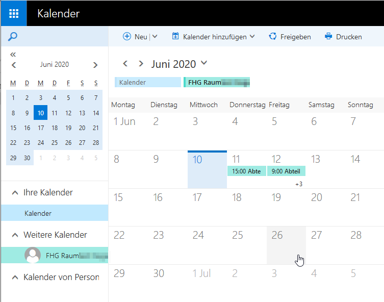 Webmail: Eingebundener Raumkalender