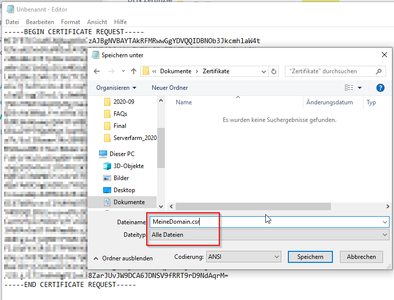 Plesk: CSR als TXT speichern