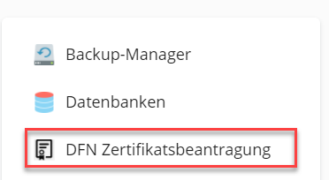 Plesk: DFN-Zertifikatsverwaltung aufrufen
