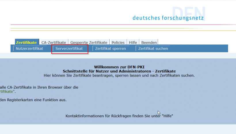 Plesk: Serverzertifikat beim DFN beantragen