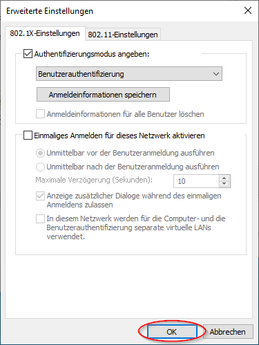 802.1X-Einstellungen bestätigen