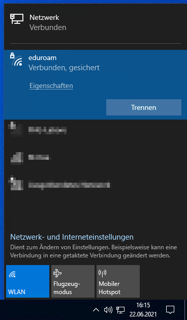 Eduroam erfolgreich verbunden