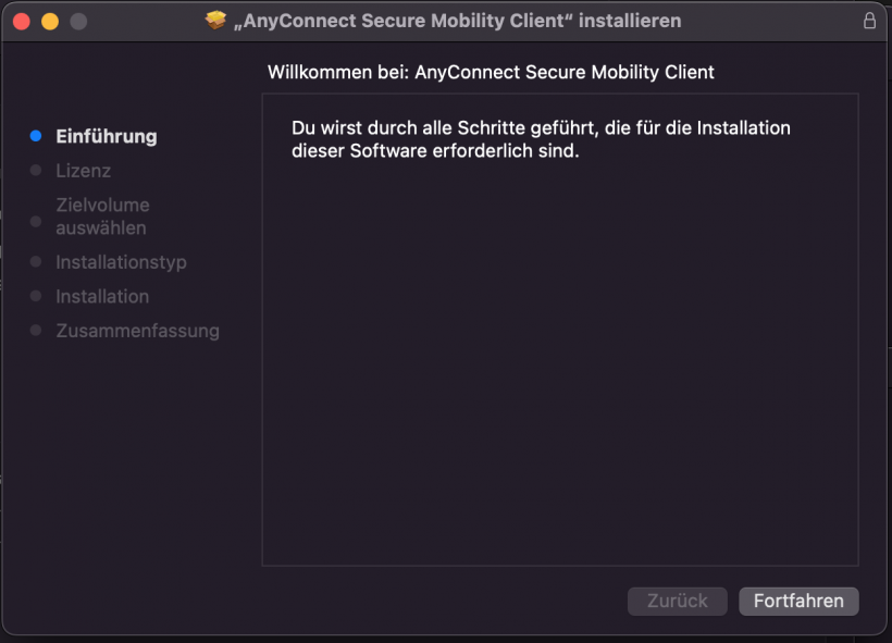 Anyconnect Installationsanzeige