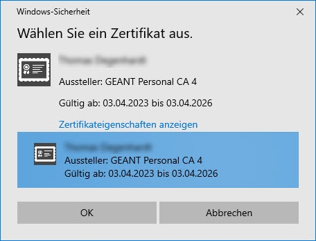 Zertfikat auswählen