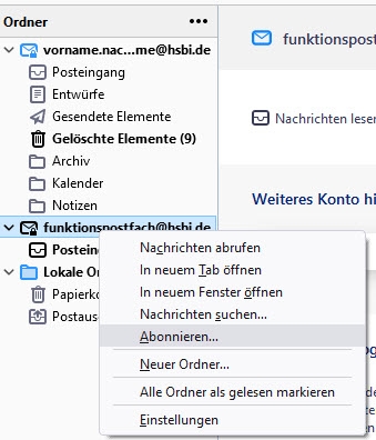 Thunderbird: Ordner abonnieren