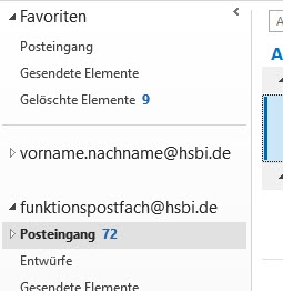 Funktionspostfach unter Outlook eingebunden