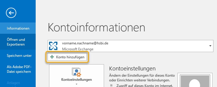 Outlook: Konto hinzufügen