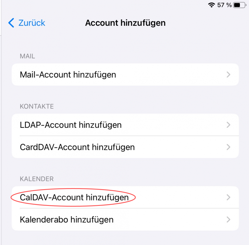 CalDAV-Account hinzufügen