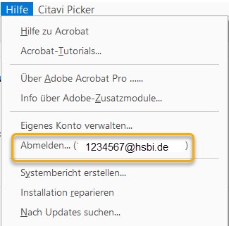 Adobe Nutzungskonto: Anmeldung in Adobe Acrobat prüfen