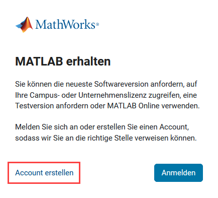 Auf der Webseite von Mathworks anmelden oder Account erstellen.