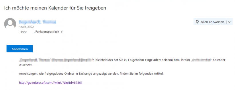 Webmail, E-mail Kalenderfreigabe