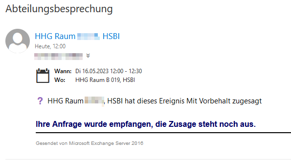 Webmail: Raumbuchungsanfrage