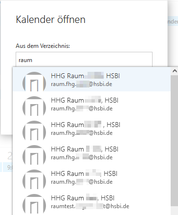 Webmail: Raum-Kalender auswählen