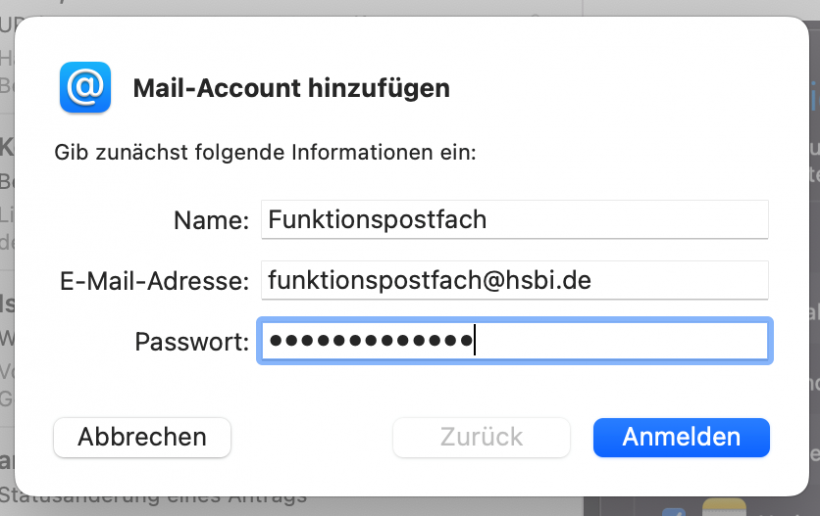 Mail Account hinzufügen