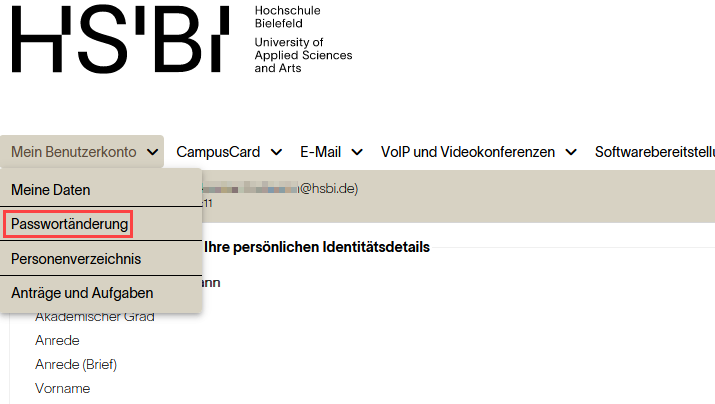 Passwortänderung in der Benutzerverwaltung