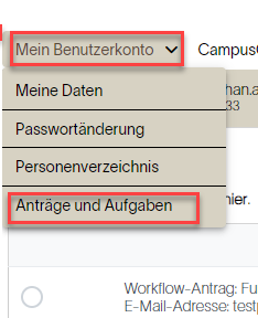 Anträge und Aufgaben auswählen