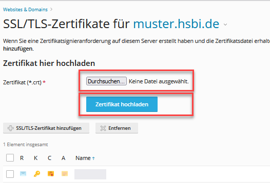 Zertifikat hochladen