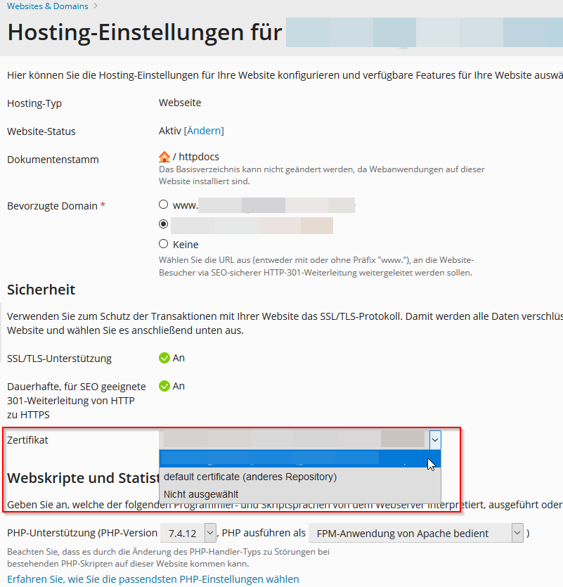 Hosting-Einstellungen