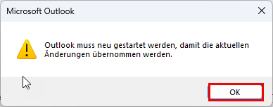 Dialog für Neustart von Outlook