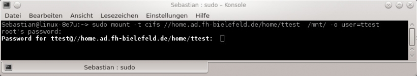 bash-Fenster mit den im Text beschriebenen Kommandos